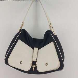 kate spade Black Canvas and White Leather Shoulder Bag